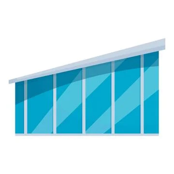 Modern building with large panoramic windows reflecting blue sky Ilustración de archivo