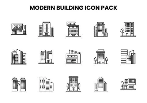Modern Building Line Vector Icons Pack Stock Illustration