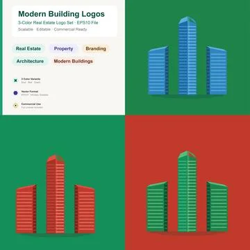 Modern Building Logos Set Vector Construction Architecture Brand Stock Illustration