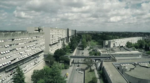 The  modern building New Corviale. Camera approaching. Aerial. N. Stock Footage 65067041