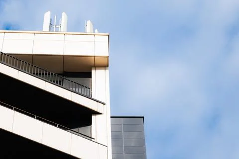 Modern building panels triangle pattern architectural shape view with balco.. Stock Photos