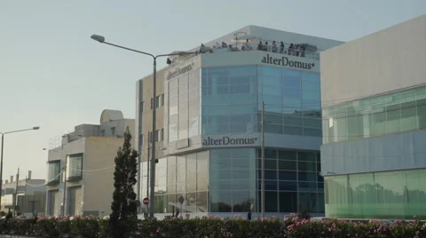 Modern building, people on rooftop having  drinks Stock Footage 66588403