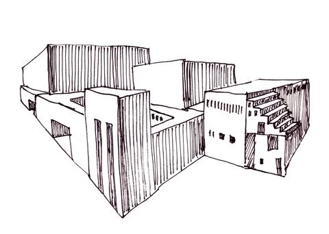 Modern building in perspective, stylized abstract graphic image Ilustración de archivo