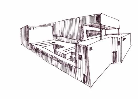Modern building in perspective, stylized abstract graphic image Ilustración de archivo