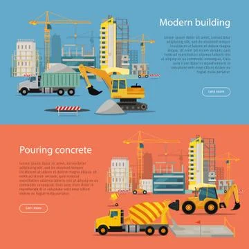Modern Building. Process of Pouring Concrete Illustrazione stock