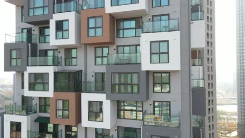 The modern building of residential complex close-up, urban geometry, aerial view Stock Footage 165428267