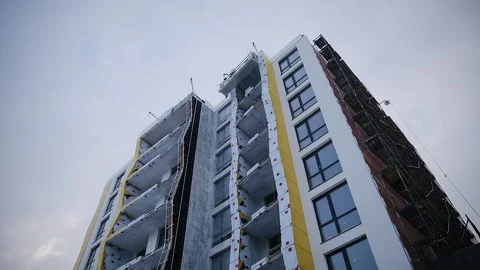 Modern building of residential complex close up, urban geometry. Facade of Stock Footage 259208419