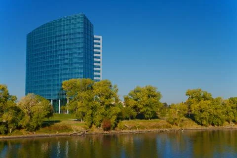 Modern building on river Stock Photos