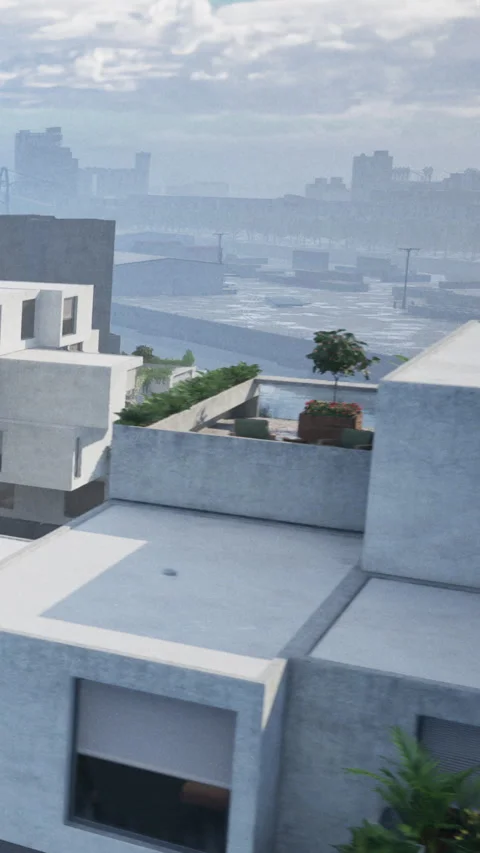 Modern building with rooftop pool in urban setting Stock Footage 342613044