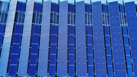 Modern building showing solar panel array Video stock 282659968