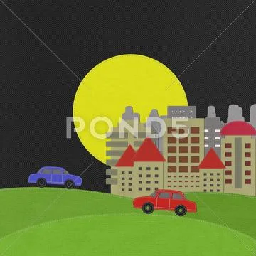 Modern building with stitch style on fabric background Stock Illustration