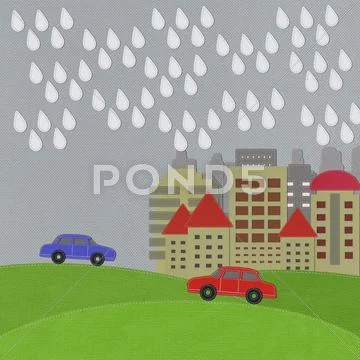 Modern building with stitch style on fabric background Stock Illustration