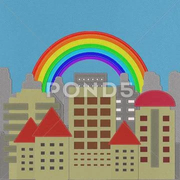 Modern building with stitch style on fabric background Stock Illustration
