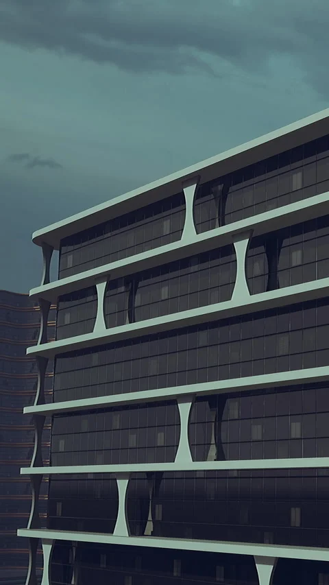 Modern building structure captured during cloudy day in urban area Stock Footage 342187681