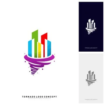 Modern Building Tornado Logo Concept Company. Storm with Building Logo Vector Stock Illustration