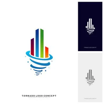 Modern Building Tornado Logo Concept Company. Storm with Building Logo Vector Stock Illustration
