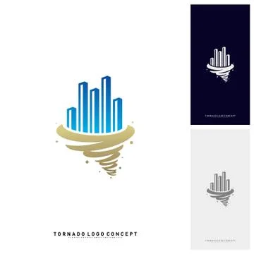 Modern Building Tornado Logo Concept Company. Storm with Building Logo Vector Stock Illustration
