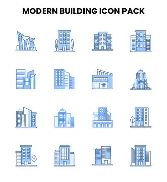 Modern Building Two Colour Graphics Icons Pack Stock-Illustration