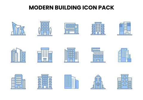 Modern Building Two Colour Graphics Icons Pack イラスト素材