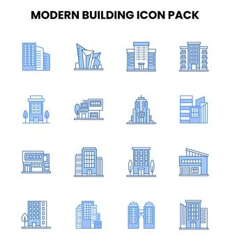 Modern Building Two Colour UI Icons Pack 스톡 일러스트