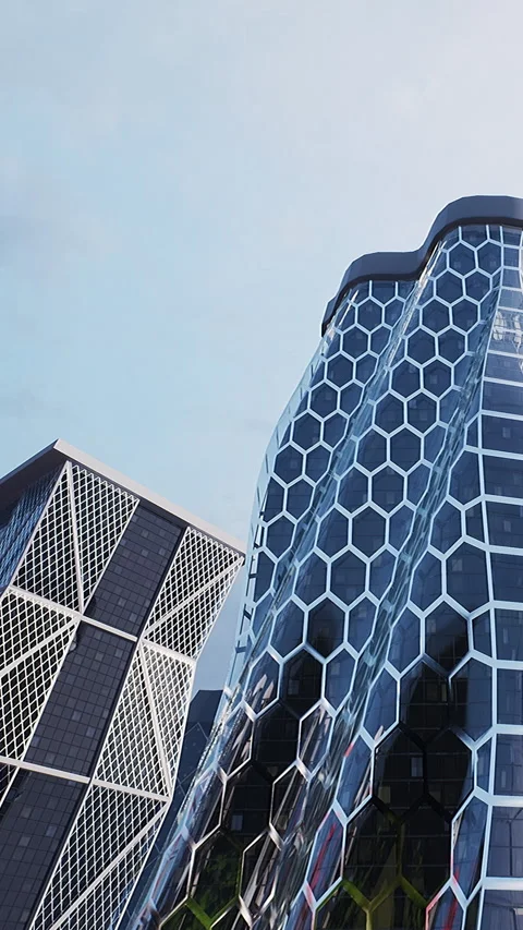 Modern building with unique design in urban setting during daytime Stock Footage 339103603