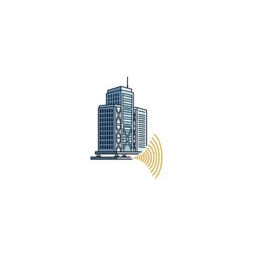 Modern building with wireless wi-fi network signal vector icon Ilustración de archivo