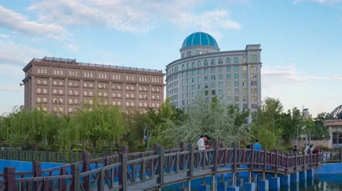 Modern buildings in Dushanbe hyperlapse Stock Footage 62924339