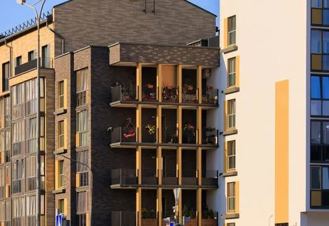 Modern buildings. Elements of architectural decorations of buildings Stock Photos
