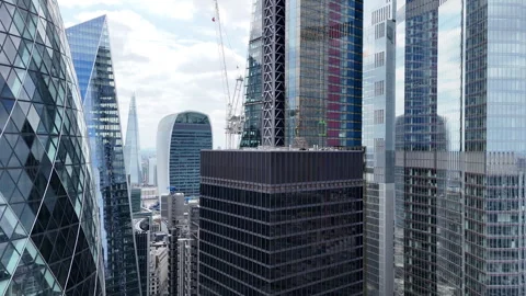 Modern buildings flying through the air Stock Footage 344072800
