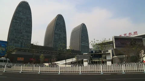 Modern buildings before high speed train railway station in Beijing. Vídeos de archivo 54807753