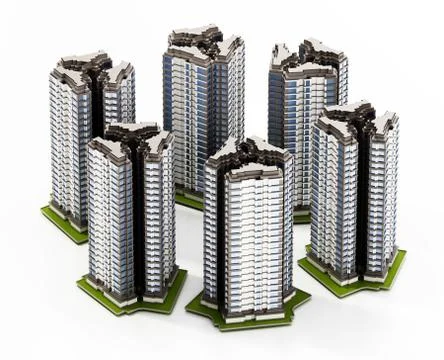 Modern buildings isolated on white background. 3D illustration Ilustración de archivo