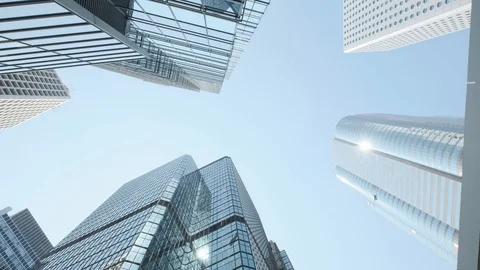 Modern Buildings Low Angle Wide Rotating shot Stock Footage 114610091