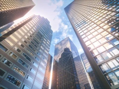 Modern Buildings Perspective View Stock Illustration