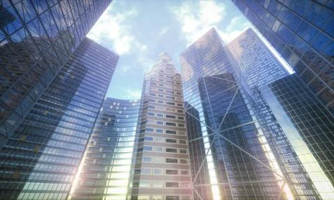 Modern Buildings Perspective View Stock Illustration
