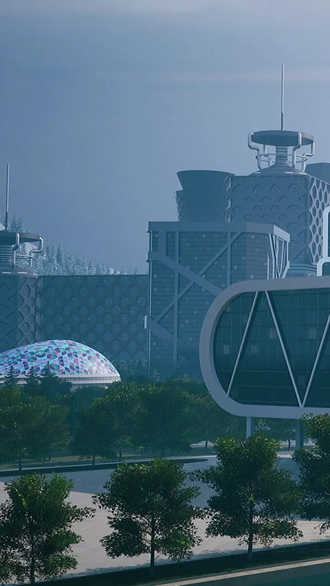 Modern buildings in a technology park with trees and mountains in background Stock Footage 342192776
