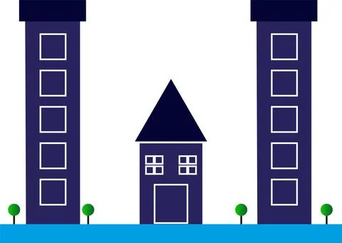 Modern Buildings With Trees Vector Stock Illustration