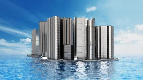 Modern buildings under blue sky. 3D illustration Stock Illustration