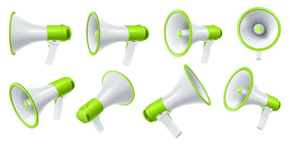 Modern bullhorns with green elements vector illustration set Illustrazione stock