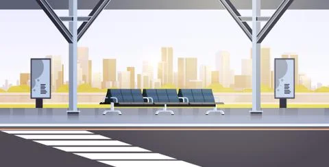 Modern bus stop empty no people airport public transport station cityscape Illustrazione stock
