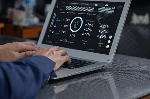 Modern Business Dashboard with Data Analytics on Laptop Screen Stock Photos