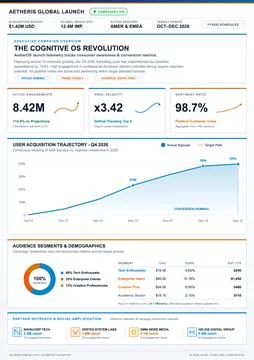 Modern business dashboard vector featuring line graphs, donut charts, and mar Stock-Illustration
