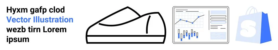 Modern Business Development Concept with Shoes, Data Analytics, and Shopping Stock Illustration