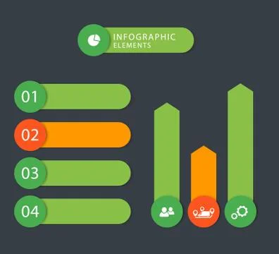 Modern Business infographic elements, step labels, 1 2 3 4, charts, green, or Illustrazione stock