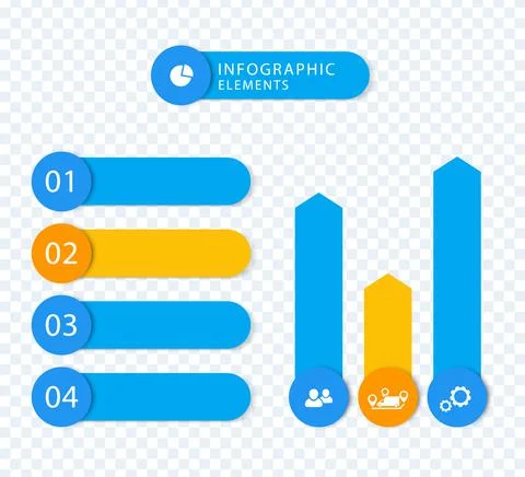 Modern Business infographic elements, step labels, 1 2 3 4, charts, blue, ora 스톡 일러스트