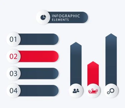 Modern business infographics elements, step labels, 1 2 3 4, charts 스톡 일러스트