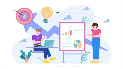 Modern business meeting with data visualization and creative ideas illustration Stock Footage 292851203