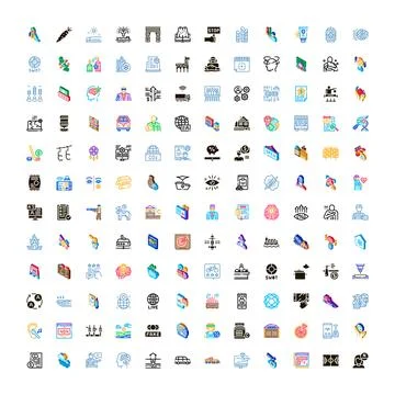 Modern business technology and digital services icon collection Stock Illustration