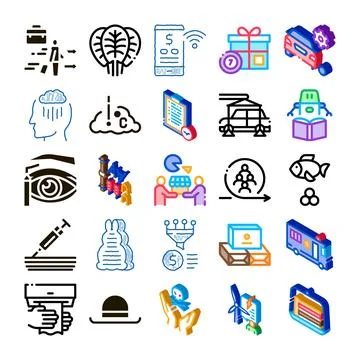 Modern business technology, logistics, and innovation icons collection Stock Illustration