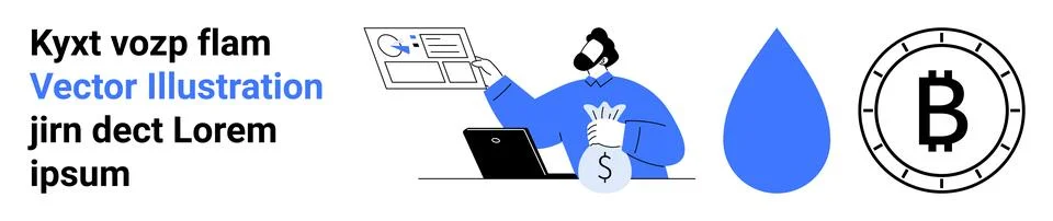 Modern Business Vector with Cryptocurrency, Analytics, and Savings Elements 스톡 일러스트