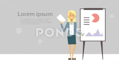 Modern Business Woman Leading Presentation Or Conference Report Standing Over Stock Illustration